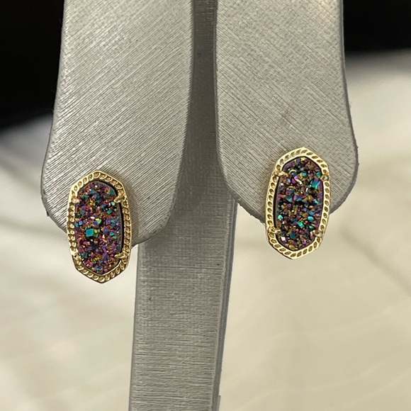 NWT Kendra Scott RARE & Retired Ellie Earrings Multi Colored Drusy Yellow Gold! - Picture 9 of 17